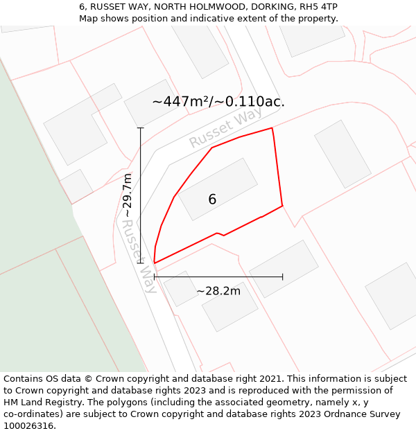 6, RUSSET WAY, NORTH HOLMWOOD, DORKING, RH5 4TP: Plot and title map