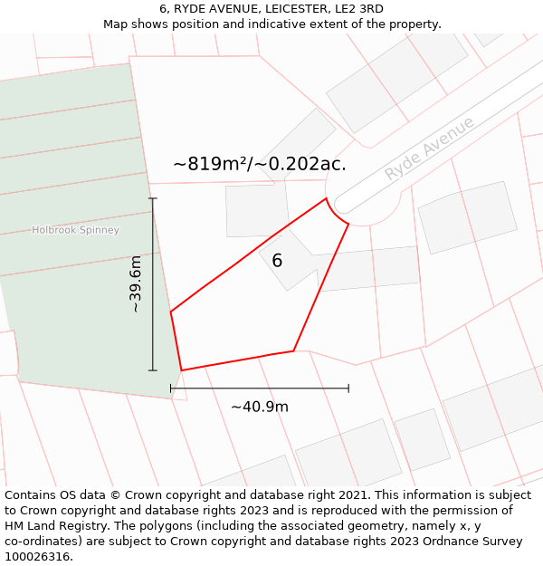 6, RYDE AVENUE, LEICESTER, LE2 3RD: Plot and title map