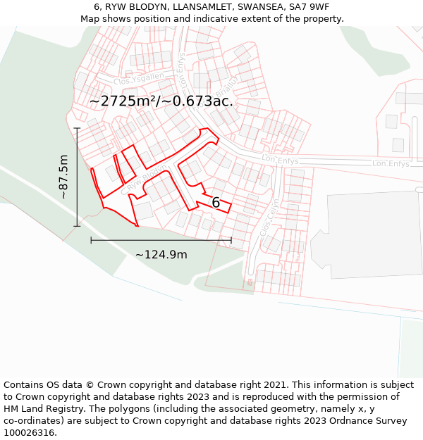 6, RYW BLODYN, LLANSAMLET, SWANSEA, SA7 9WF: Plot and title map
