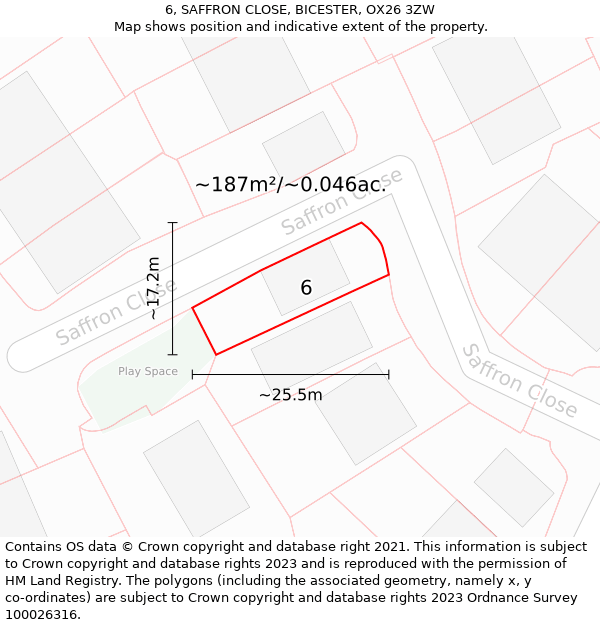 6, SAFFRON CLOSE, BICESTER, OX26 3ZW: Plot and title map