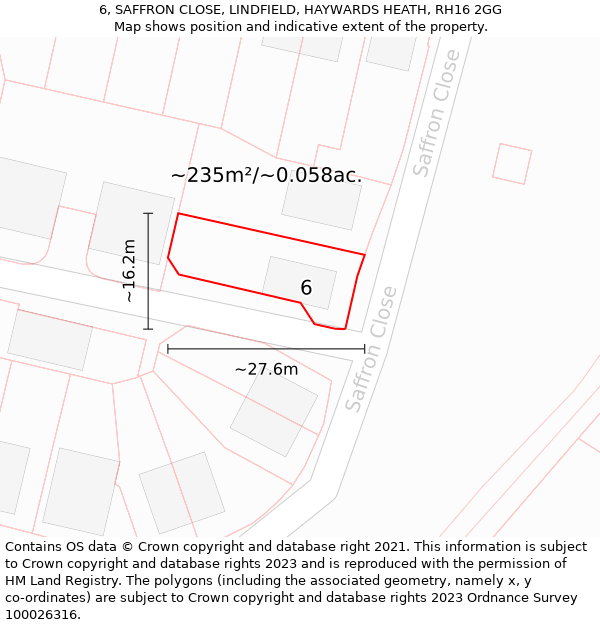 6, SAFFRON CLOSE, LINDFIELD, HAYWARDS HEATH, RH16 2GG: Plot and title map