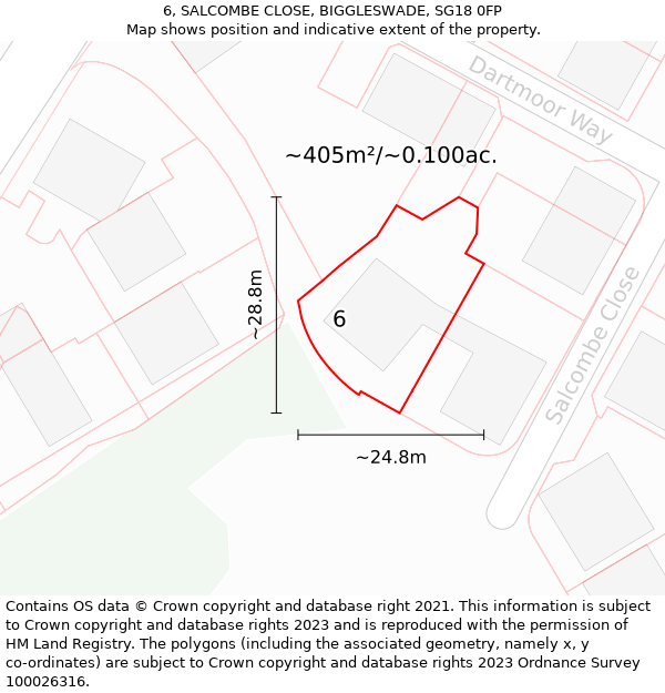 6, SALCOMBE CLOSE, BIGGLESWADE, SG18 0FP: Plot and title map