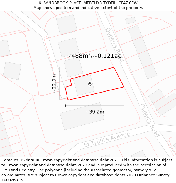 6, SANDBROOK PLACE, MERTHYR TYDFIL, CF47 0EW: Plot and title map