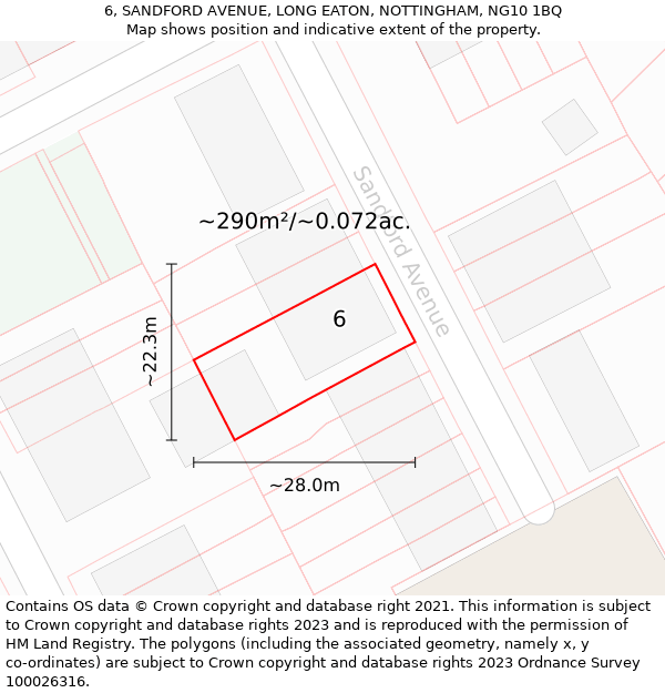 6, SANDFORD AVENUE, LONG EATON, NOTTINGHAM, NG10 1BQ: Plot and title map