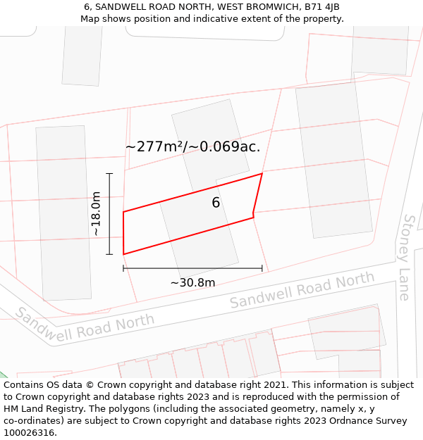 6, SANDWELL ROAD NORTH, WEST BROMWICH, B71 4JB: Plot and title map
