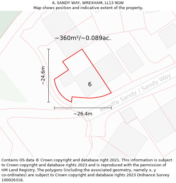 6, SANDY WAY, WREXHAM, LL13 9GW: Plot and title map