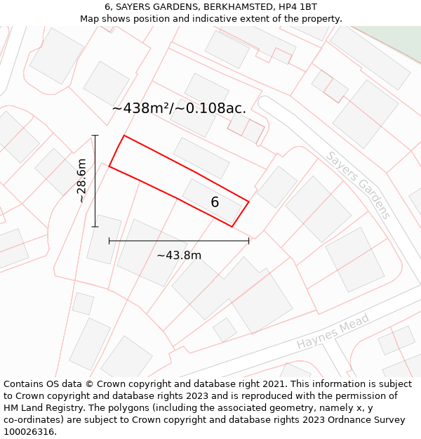 6, SAYERS GARDENS, BERKHAMSTED, HP4 1BT: Plot and title map