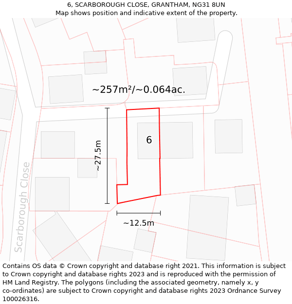 6, SCARBOROUGH CLOSE, GRANTHAM, NG31 8UN: Plot and title map