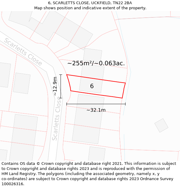 6, SCARLETTS CLOSE, UCKFIELD, TN22 2BA: Plot and title map
