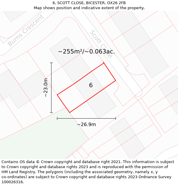 6, SCOTT CLOSE, BICESTER, OX26 2FB: Plot and title map