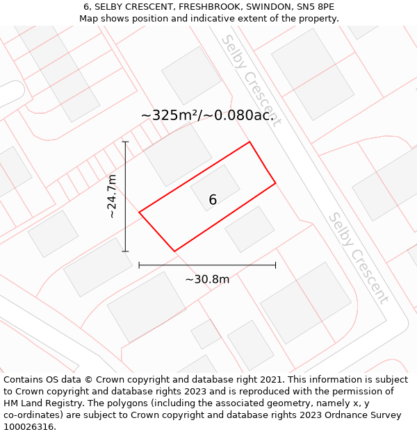 6, SELBY CRESCENT, FRESHBROOK, SWINDON, SN5 8PE: Plot and title map