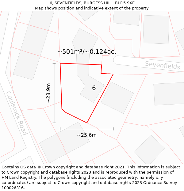 6, SEVENFIELDS, BURGESS HILL, RH15 9XE: Plot and title map