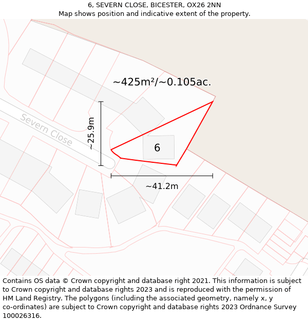 6, SEVERN CLOSE, BICESTER, OX26 2NN: Plot and title map