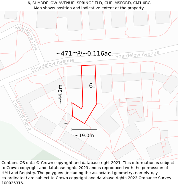 6, SHARDELOW AVENUE, SPRINGFIELD, CHELMSFORD, CM1 6BG: Plot and title map