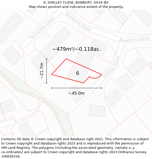 6, SHELLEY CLOSE, BANBURY, OX16 9JY: Plot and title map