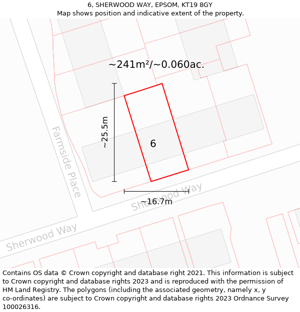 6, SHERWOOD WAY, EPSOM, KT19 8GY: Plot and title map