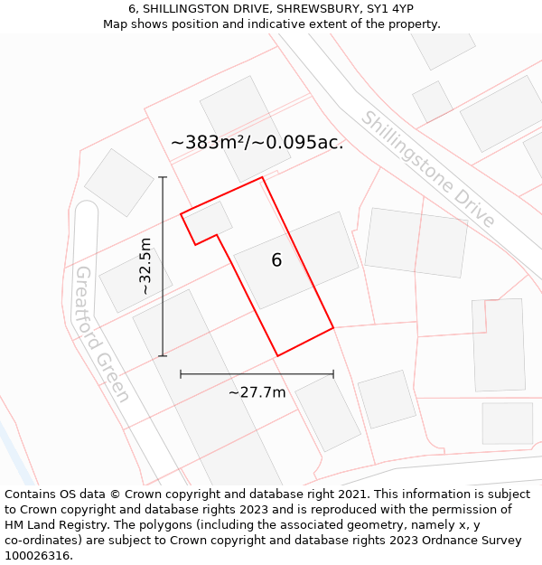 6, SHILLINGSTON DRIVE, SHREWSBURY, SY1 4YP: Plot and title map