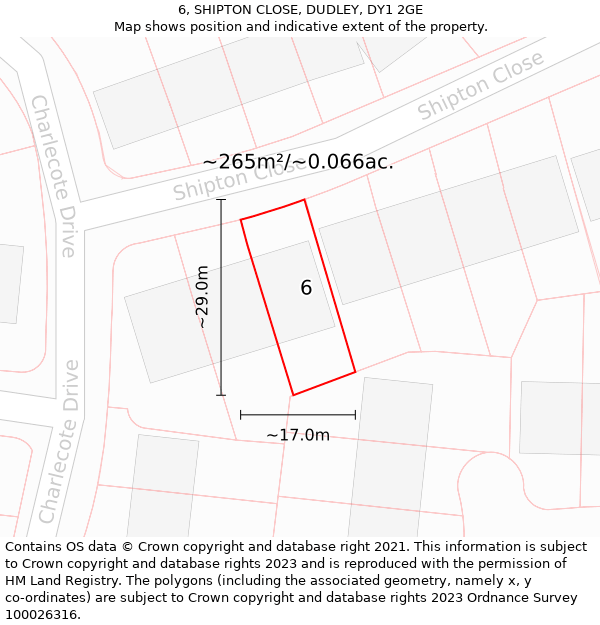 6, SHIPTON CLOSE, DUDLEY, DY1 2GE: Plot and title map