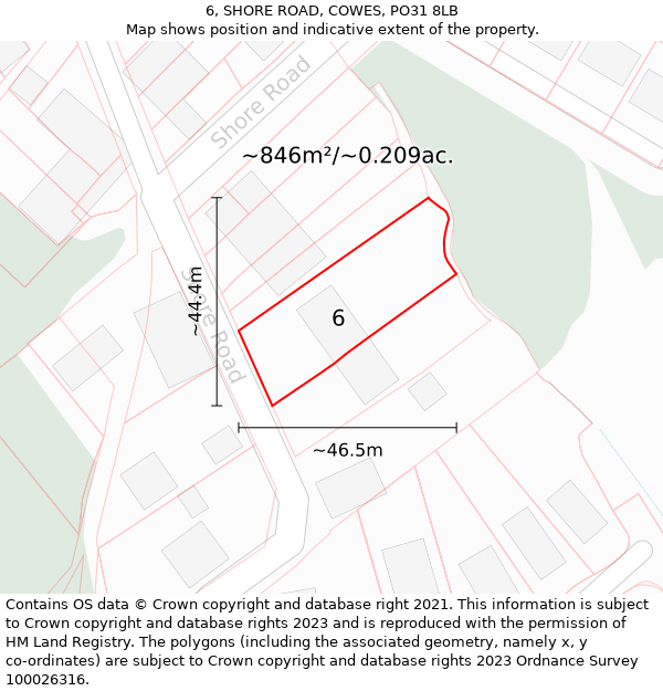 6, SHORE ROAD, COWES, PO31 8LB: Plot and title map