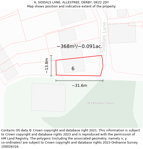 6, SIDDALS LANE, ALLESTREE, DERBY, DE22 2DY: Plot and title map