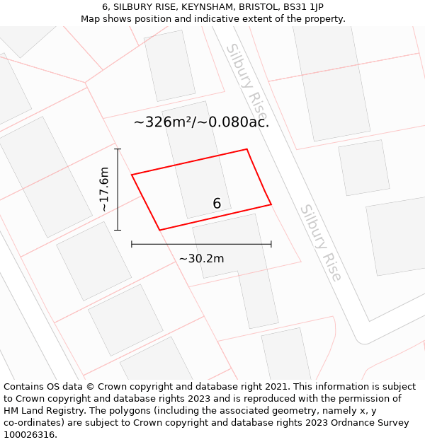 6, SILBURY RISE, KEYNSHAM, BRISTOL, BS31 1JP: Plot and title map