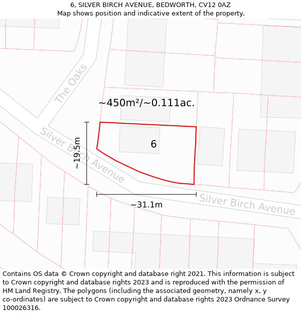 6, SILVER BIRCH AVENUE, BEDWORTH, CV12 0AZ: Plot and title map