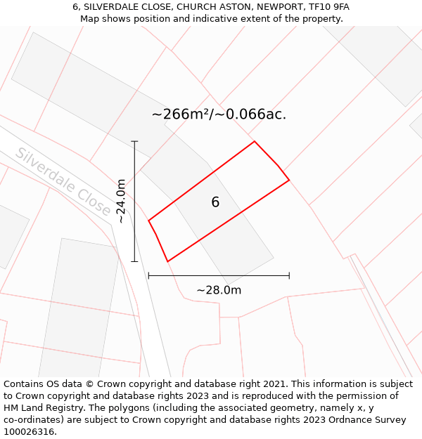 6, SILVERDALE CLOSE, CHURCH ASTON, NEWPORT, TF10 9FA: Plot and title map