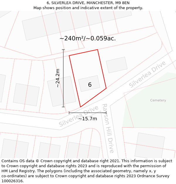 6, SILVERLEA DRIVE, MANCHESTER, M9 8EN: Plot and title map