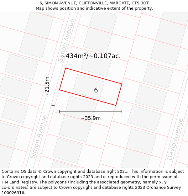 6, SIMON AVENUE, CLIFTONVILLE, MARGATE, CT9 3DT: Plot and title map