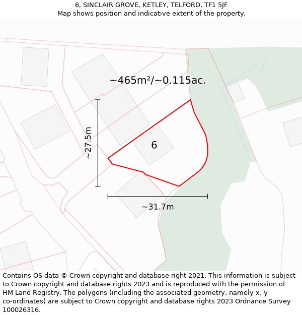 6, SINCLAIR GROVE, KETLEY, TELFORD, TF1 5JF: Plot and title map