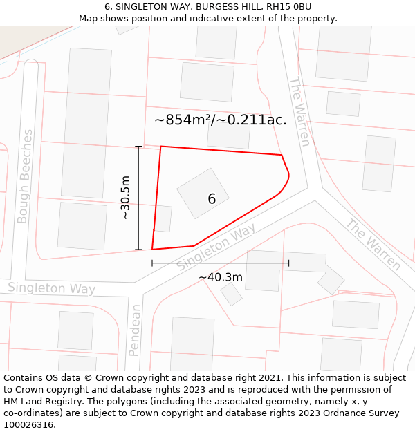 6, SINGLETON WAY, BURGESS HILL, RH15 0BU: Plot and title map