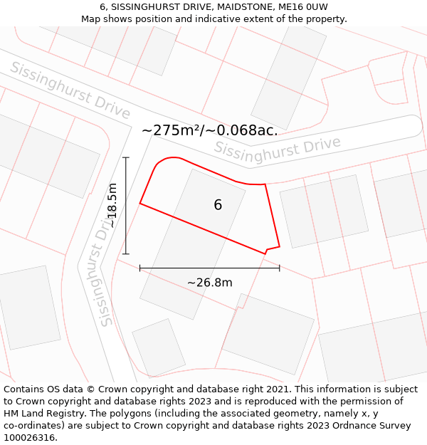 6, SISSINGHURST DRIVE, MAIDSTONE, ME16 0UW: Plot and title map