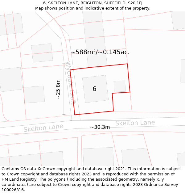 6, SKELTON LANE, BEIGHTON, SHEFFIELD, S20 1FJ: Plot and title map