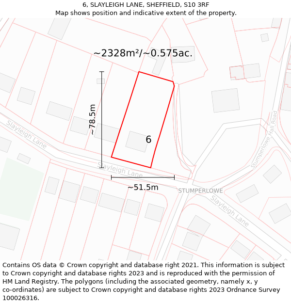 6, SLAYLEIGH LANE, SHEFFIELD, S10 3RF: Plot and title map