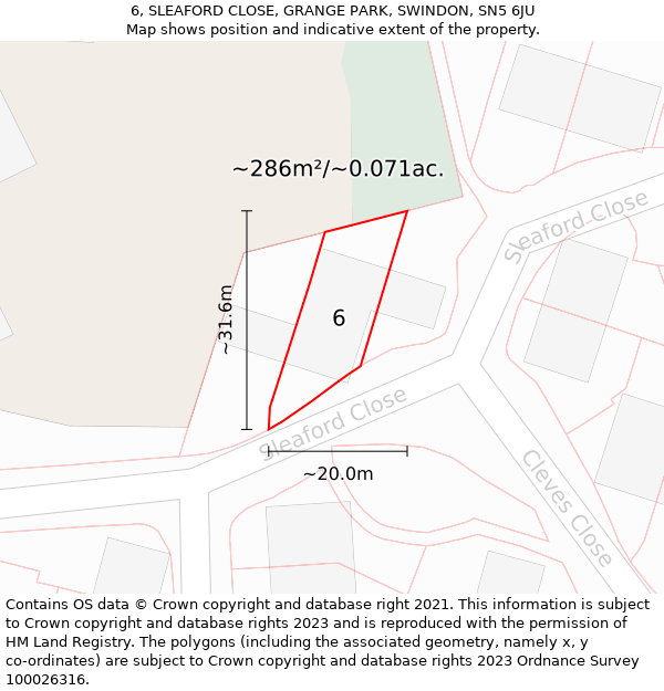 6, SLEAFORD CLOSE, GRANGE PARK, SWINDON, SN5 6JU: Plot and title map