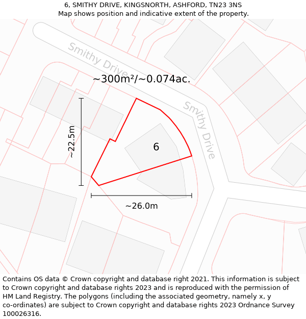 6, SMITHY DRIVE, KINGSNORTH, ASHFORD, TN23 3NS: Plot and title map