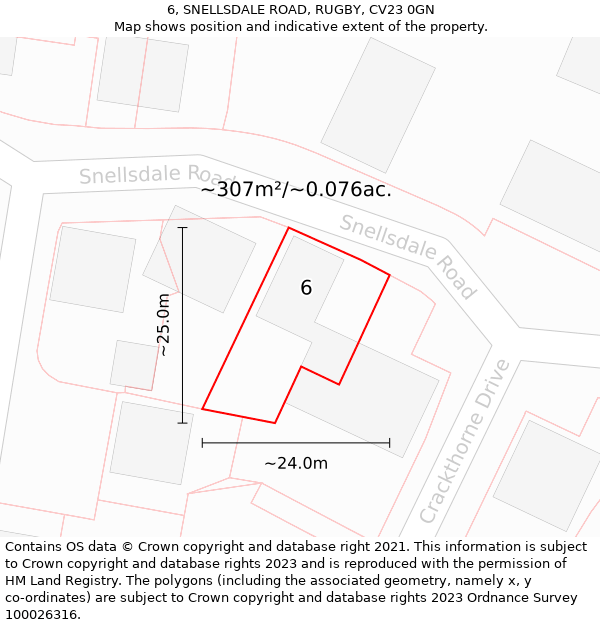 6, SNELLSDALE ROAD, RUGBY, CV23 0GN: Plot and title map