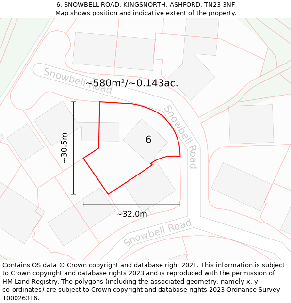 6, SNOWBELL ROAD, KINGSNORTH, ASHFORD, TN23 3NF: Plot and title map