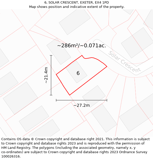 6, SOLAR CRESCENT, EXETER, EX4 1PD: Plot and title map