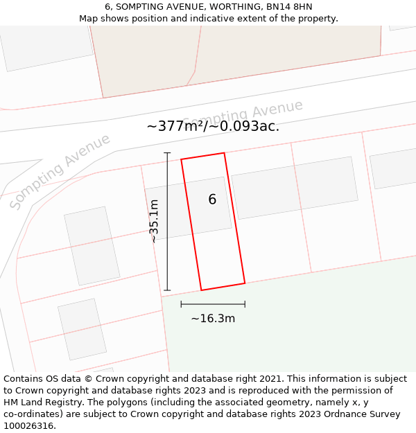 6, SOMPTING AVENUE, WORTHING, BN14 8HN: Plot and title map