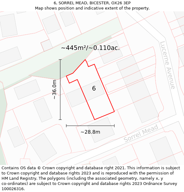 6, SORREL MEAD, BICESTER, OX26 3EP: Plot and title map