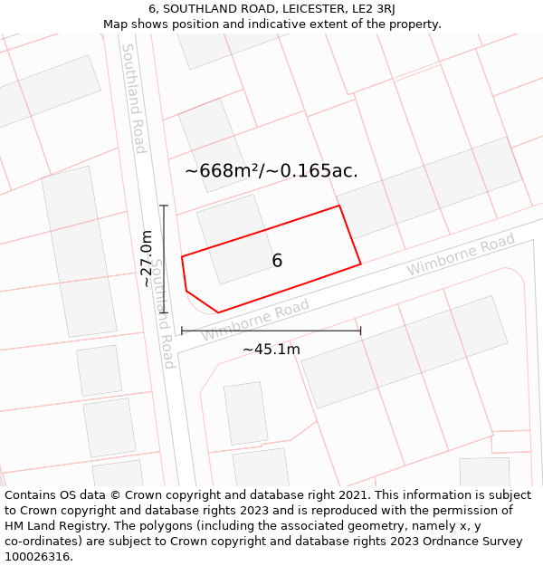 6, SOUTHLAND ROAD, LEICESTER, LE2 3RJ: Plot and title map