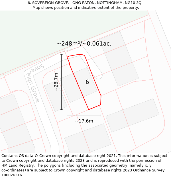 6, SOVEREIGN GROVE, LONG EATON, NOTTINGHAM, NG10 3QL: Plot and title map