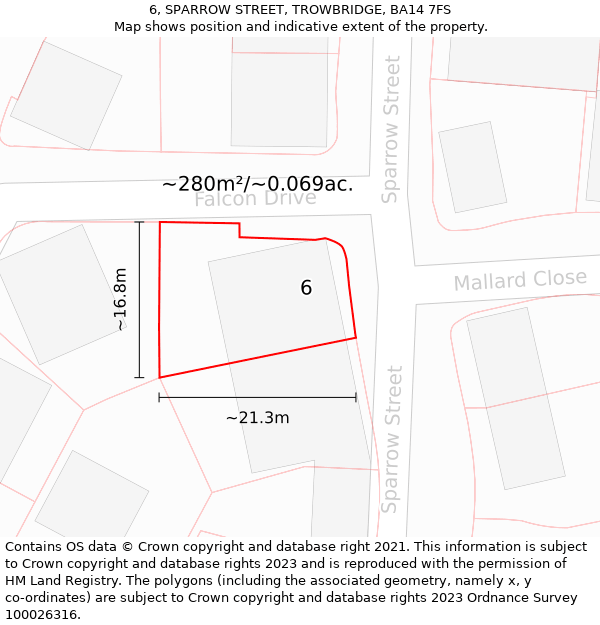 6, SPARROW STREET, TROWBRIDGE, BA14 7FS: Plot and title map