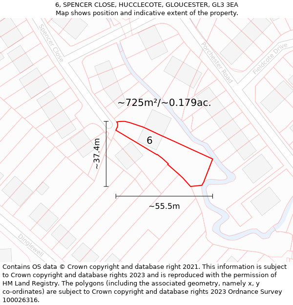 6, SPENCER CLOSE, HUCCLECOTE, GLOUCESTER, GL3 3EA: Plot and title map