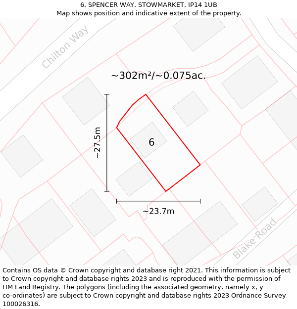 6, SPENCER WAY, STOWMARKET, IP14 1UB: Plot and title map