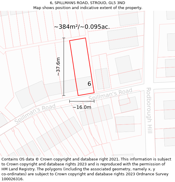 6, SPILLMANS ROAD, STROUD, GL5 3ND: Plot and title map