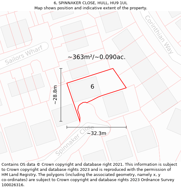 6, SPINNAKER CLOSE, HULL, HU9 1UL: Plot and title map