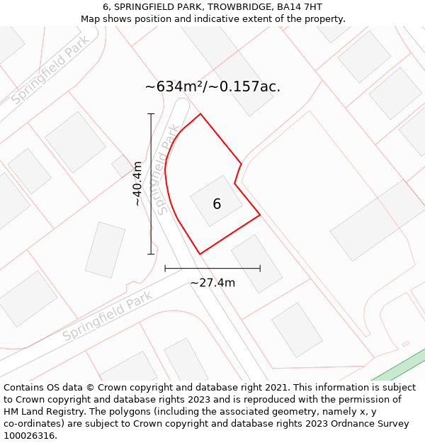 6, SPRINGFIELD PARK, TROWBRIDGE, BA14 7HT: Plot and title map