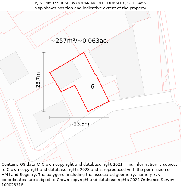 6, ST MARKS RISE, WOODMANCOTE, DURSLEY, GL11 4AN: Plot and title map